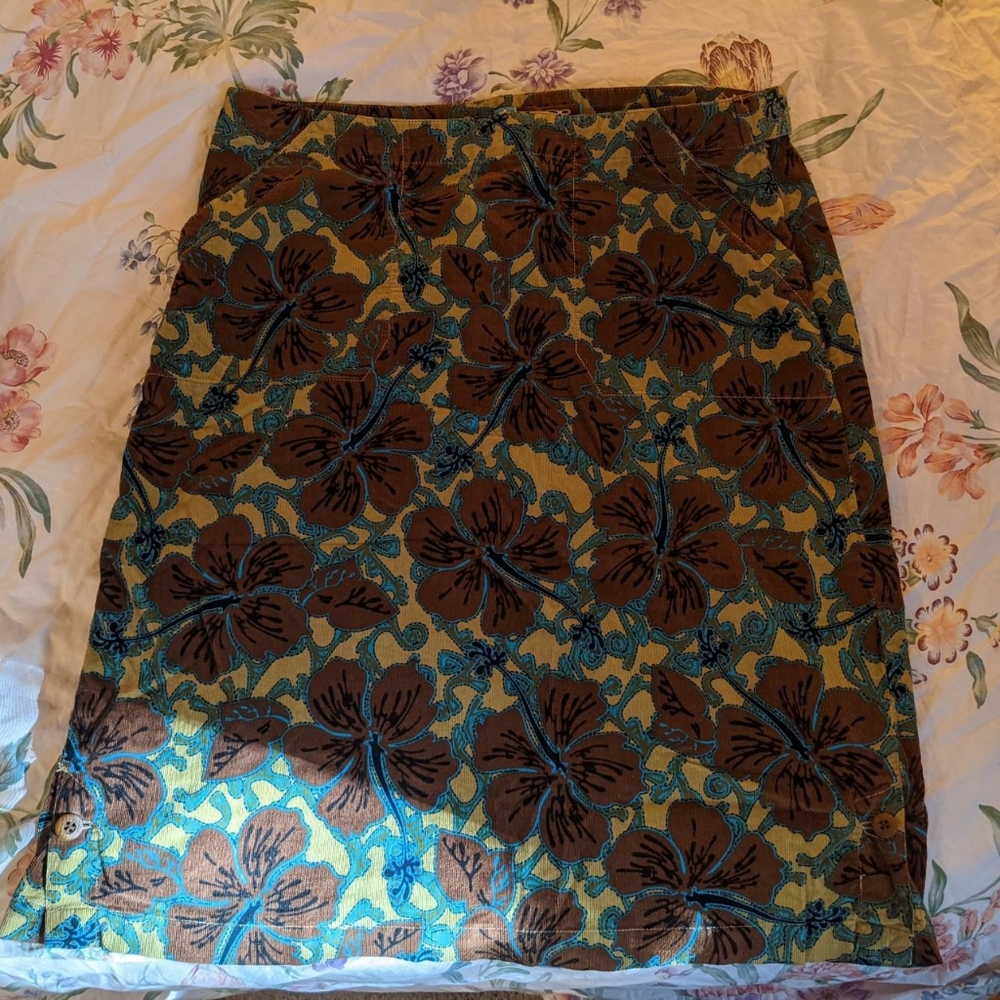 Vintage Ocean Pacific Coconut Girl Hibiscus Floral Corduroy Skirt, Size 14
